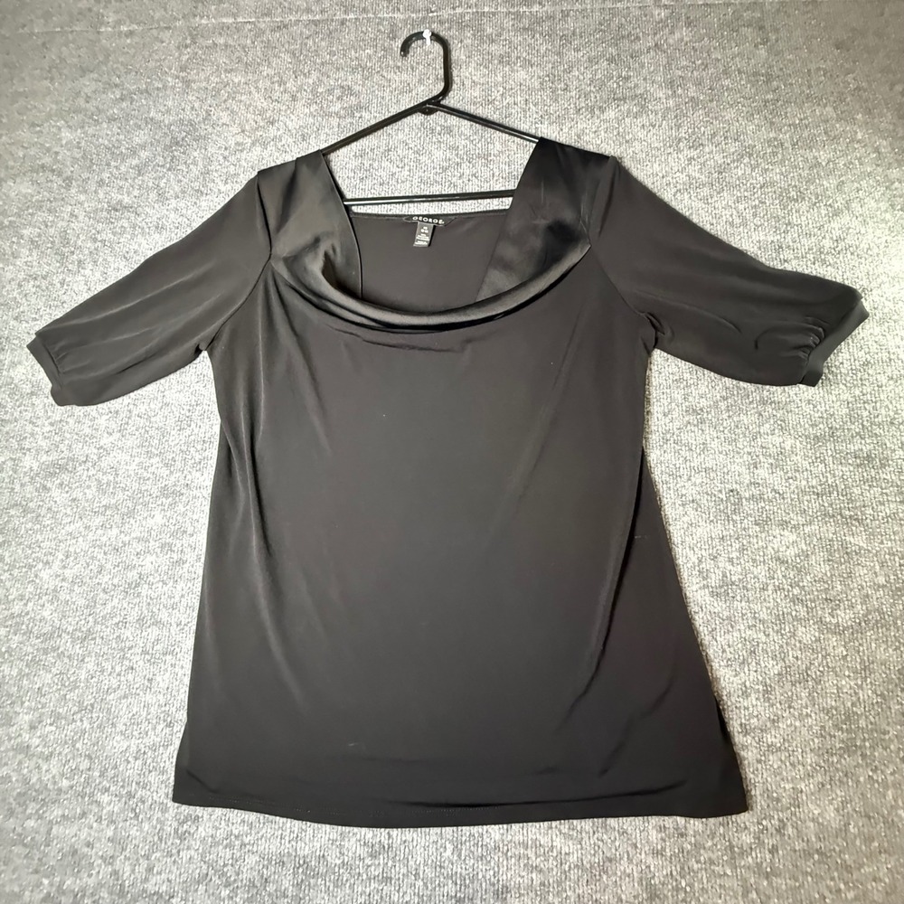 George Black Soot Cowl Neck Blouse Elbow Sleeve Top GL49T012 Womens L 12-14